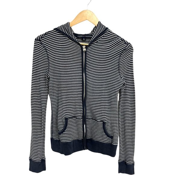 Tommy HilfigerJunior Long Sleeve Full Zip Hooded Striped Sweatshirt Size M - Picture 1 of 11